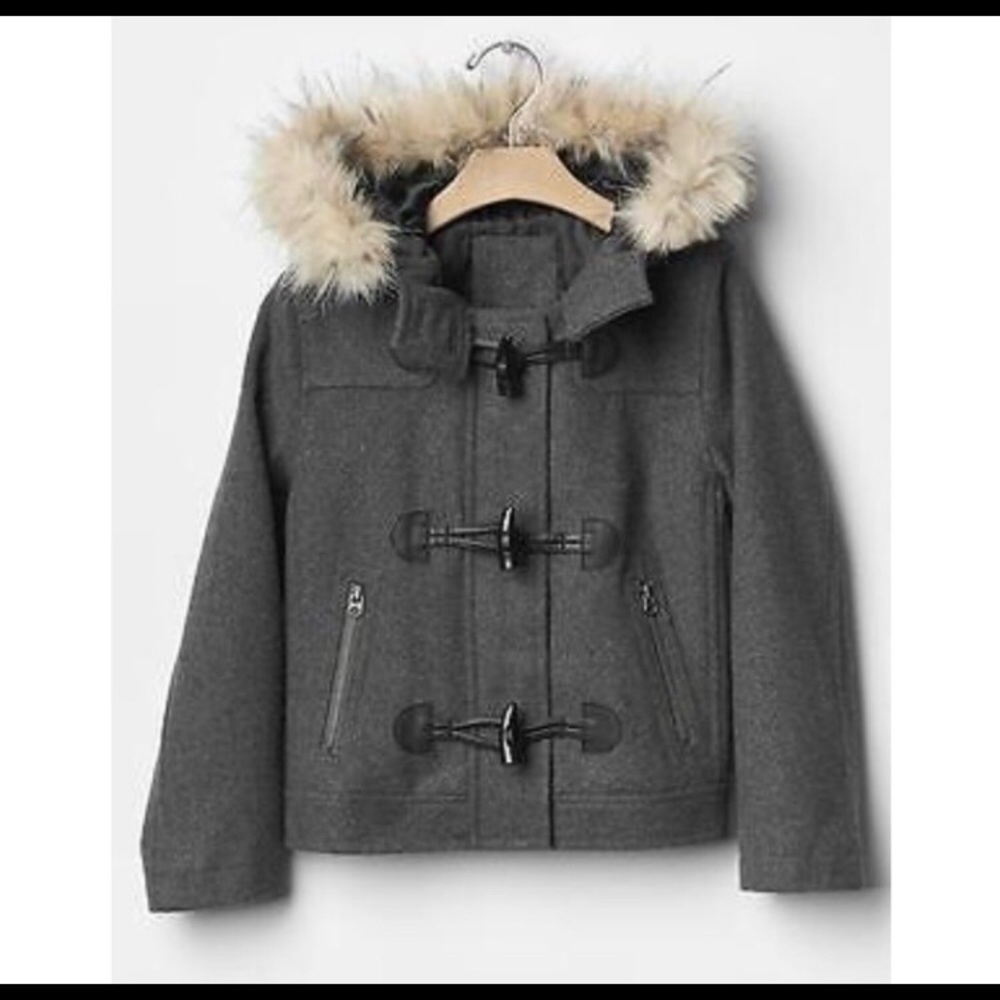 GAP Kids Toddler Wool Toggle Coat Hooded Gray Girls Size 4-5